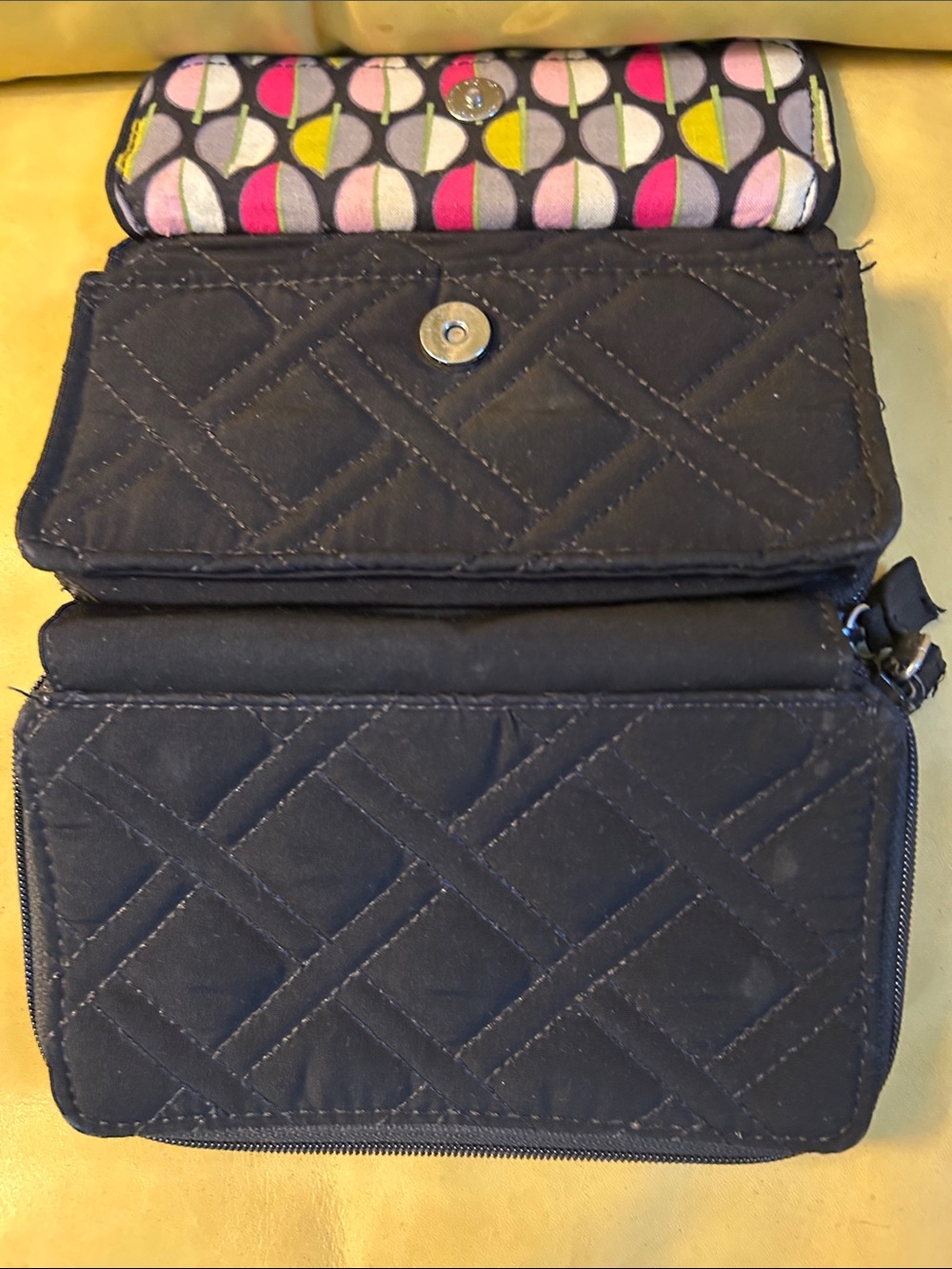 Vera Bradley Black Quilted Zip Wallet with Metal Plaque - Picture 3 of 8